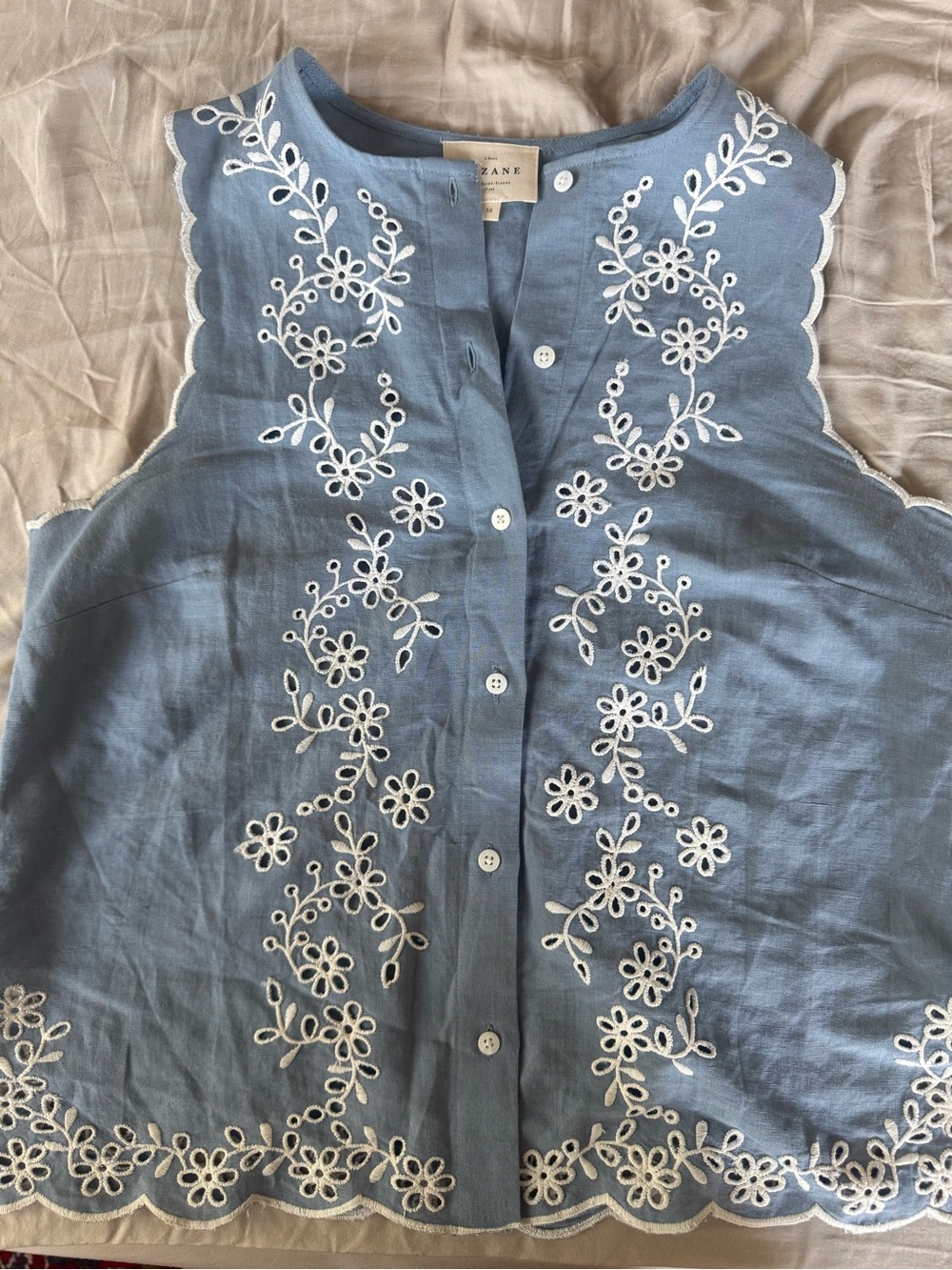 Sézane Light Blue Sleeveless Eyelet Embroidered Top - Picture 3 of 5